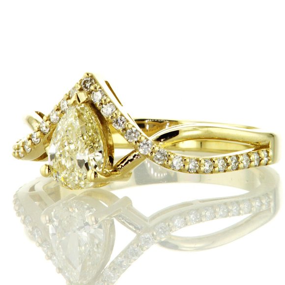 Infinity Split Shank 0.83Ct Natural Pear Diamond Engagement Ring 14K Yellow Gold - Picture 8 of 11